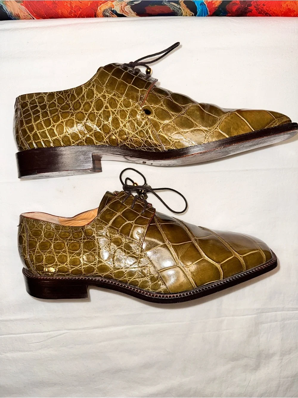 No.65 Michele Loisi Genuine Alligator Derby Dress Shoes in Olive Green